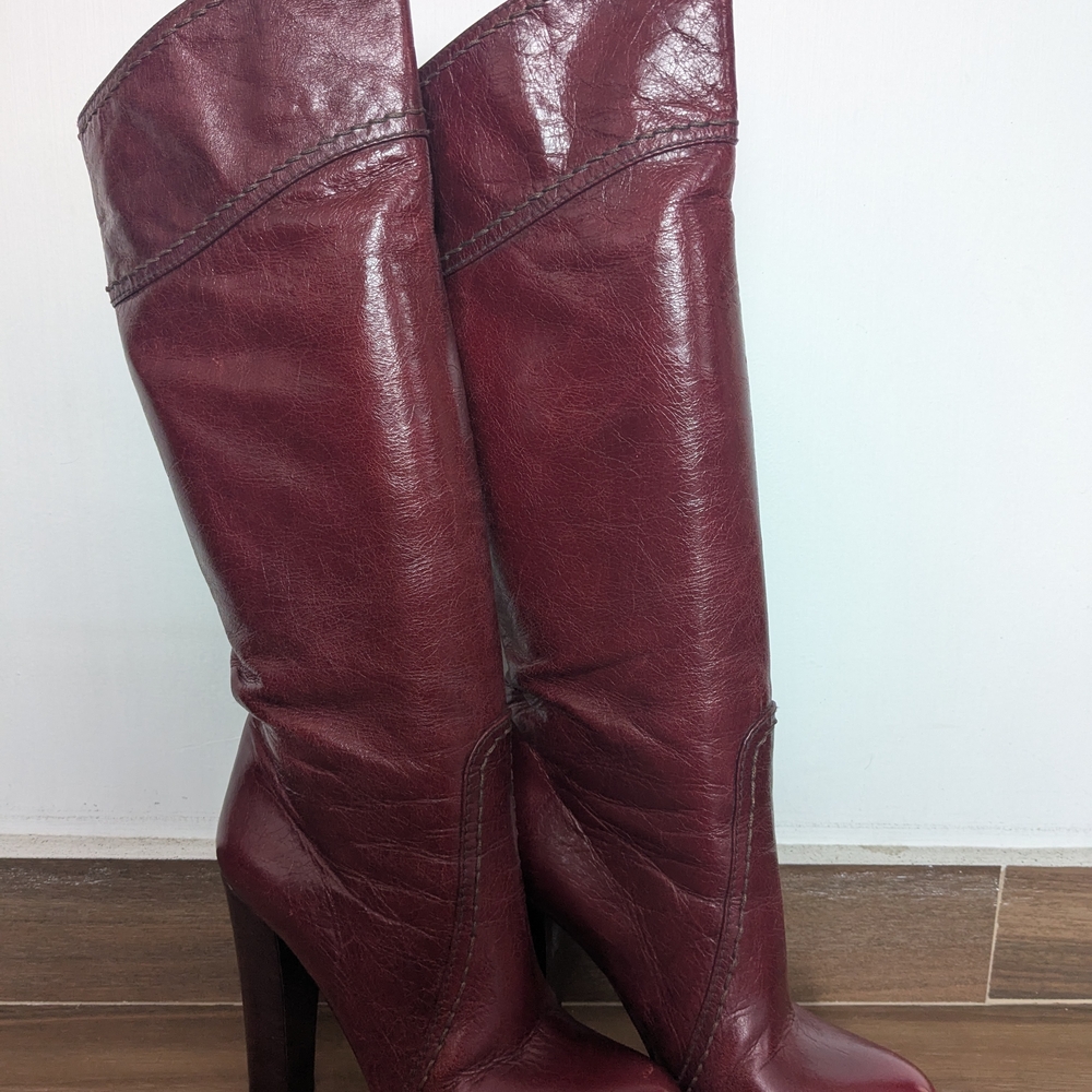 Prada Burgundy Leather Heeled Boots